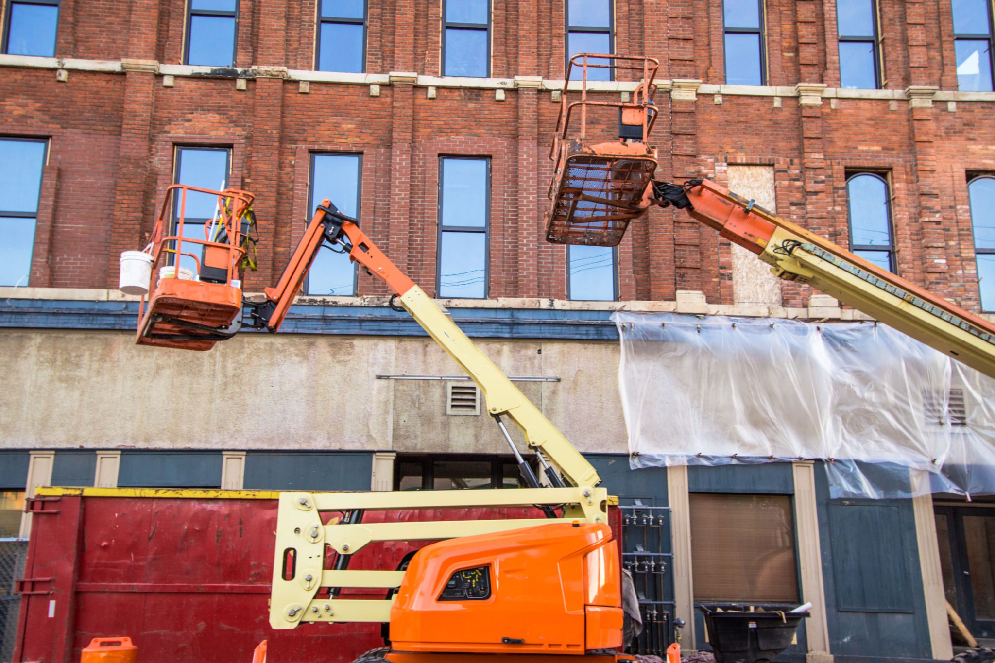 Aerial work platforms in use