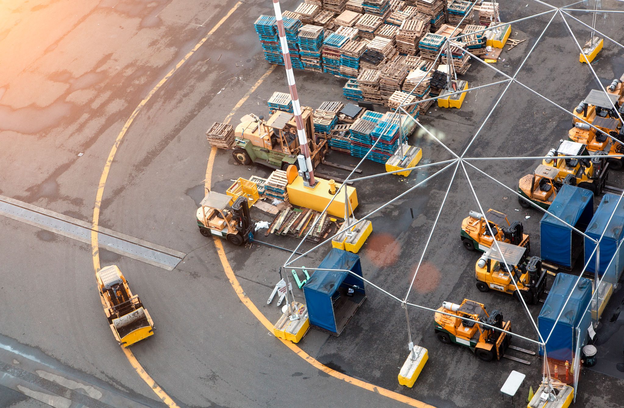 Industrial storage area with equipment and pallets