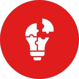 Lightbulb puzzle symbol on circular red field